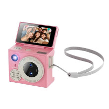 Caméra Selfie à Écran Rabattable, Format Pouce, Enregistreur HD 1080p, Autofocus, Portable, Double Objectif, Style Rétro, Rose