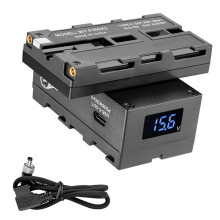 NP-F Rotatable Double-Sided Fake Battery Multi-Port System Dummy Battery Virtual Battery Monitor LED Light Power Supply