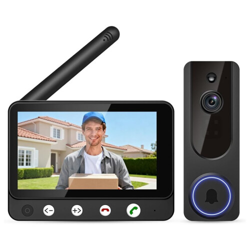 Wireless Doorbell Camera Video Intercom System with 4.5" Screen, 655ft Range, 2-Way Talk, Night Vision, Cloud.