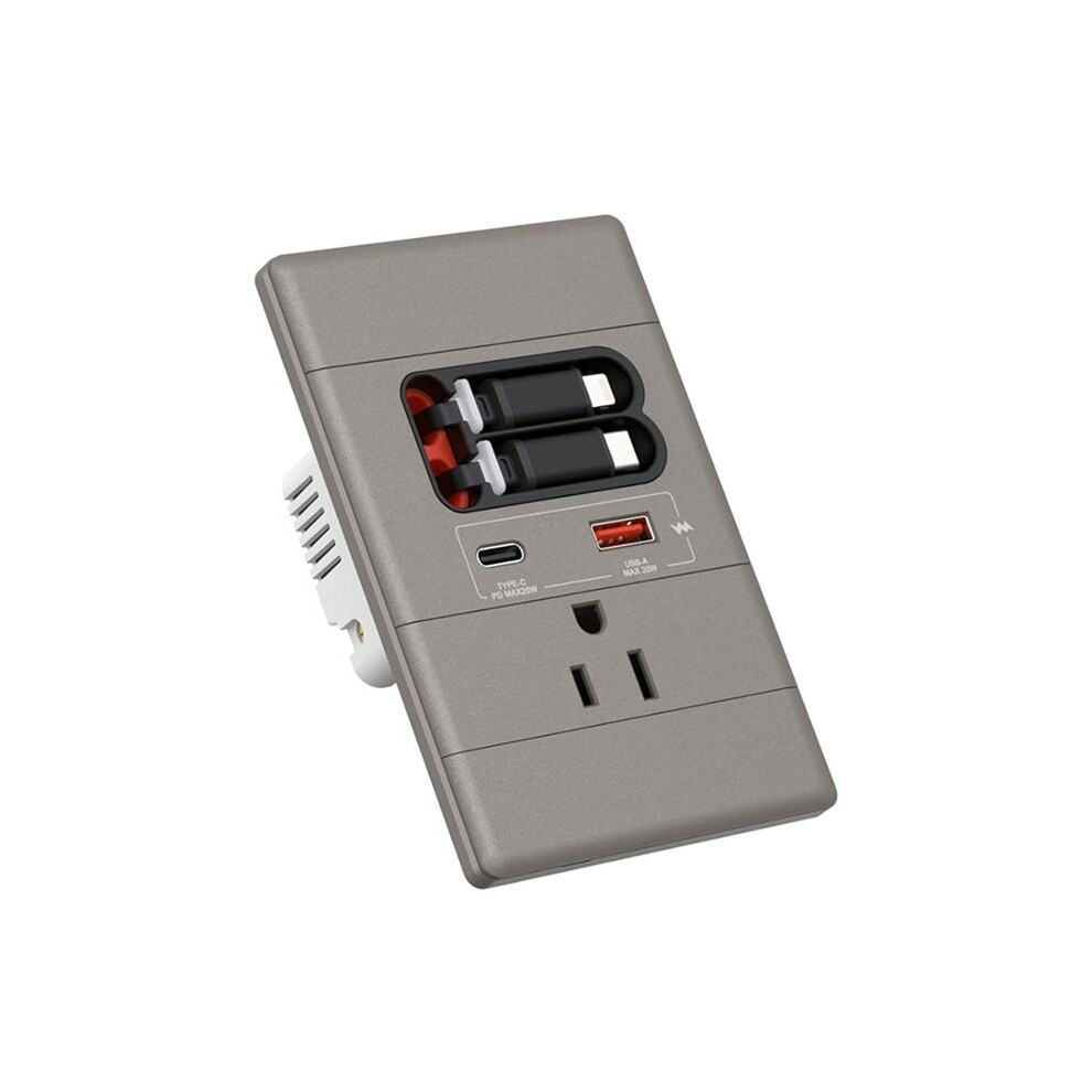 Usb C Wall Outlet With Retractable Cables, 20W Gan Pd, Tamper-Resistant, For Home 6031094992364