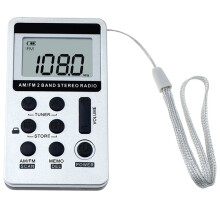 Rádio Portátil Digital  FM/AM com Visor LCD, Bateria Recarregável, Fone de Ouvido e Cordão para Idosos.