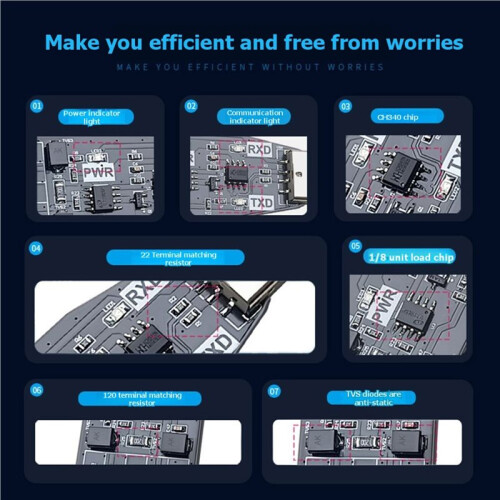 Placa de Conexão Conversora Industrial USB para RS485 RS232 com Proteção e Upgrade para Módulo de Comunicação Serial 1