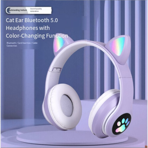 Cute Cat Ear  Compatible Headset with LED Wireless Headset Stereo Folding Sports Headset with Microphone 1
