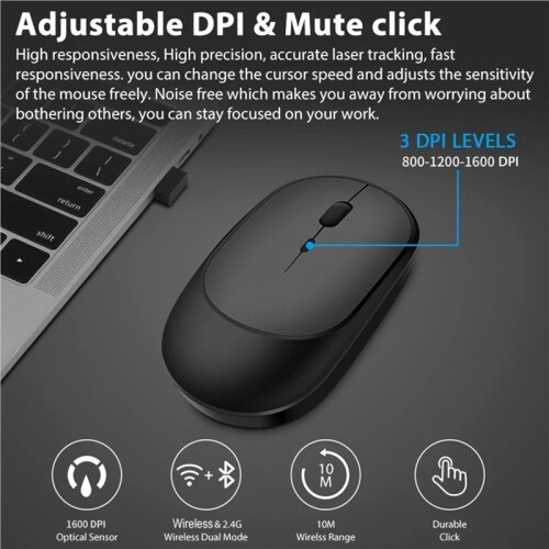 Mouse Wireless Ricaricabile, Mouse da Gioco con Doppia Modalità  2.4G per Laptop, Tablet e PC. 2