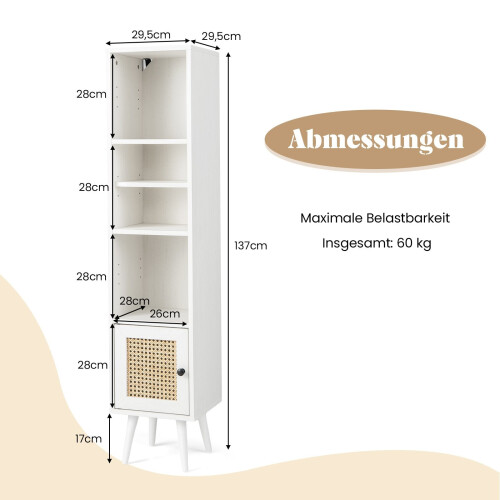 Tall Freestanding Rattan Cabinet with Adjustable Shelves 2