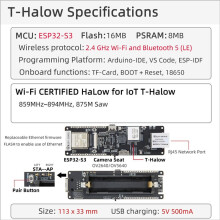 LILYGO T-Halow ESP32-S3 Ethernet Development Board 859MHz-894MHz 875M Saw WiFi with 18650 Battery Holder