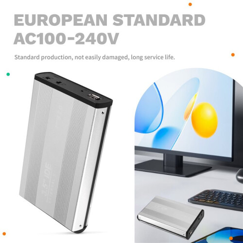 Gabinete IDE para Disco Rígido IDE de 3,5 Polegadas, SSD, USB 2.0 para IDE, Caixa Externa com Fonte de Alimentação e Plugue Europeu 2