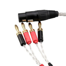 Verzilverde OCC-Audiokabel met XLR-Female 4-Pins Naar 4 mm 4x Banaanstekker voor Luidsprekerversterker. Hoogwaardige Audiokabel.