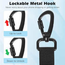 Anti-Theft Phone Tether, Retractable Steel Cellphone Strap with Locking Carabiner & 360 Metal Tab.