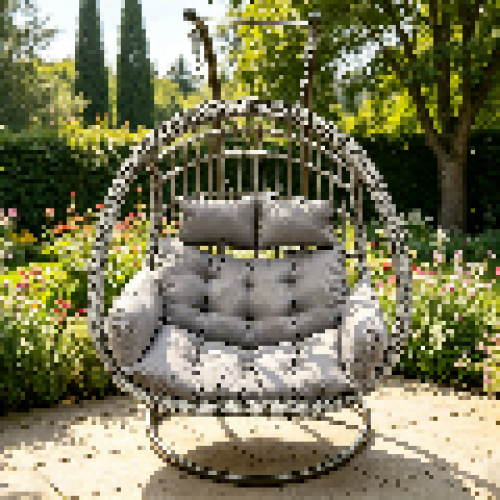 Fimous Fimous Rattan Double Egg Hang Chair Grey Cushion