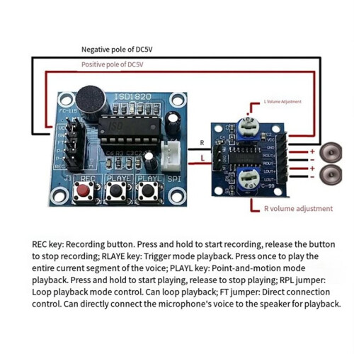 ISD1820 Recording Module Voice Board Kit with Microphone and Loudspeaker,Voice Playback Telediphone Module 2