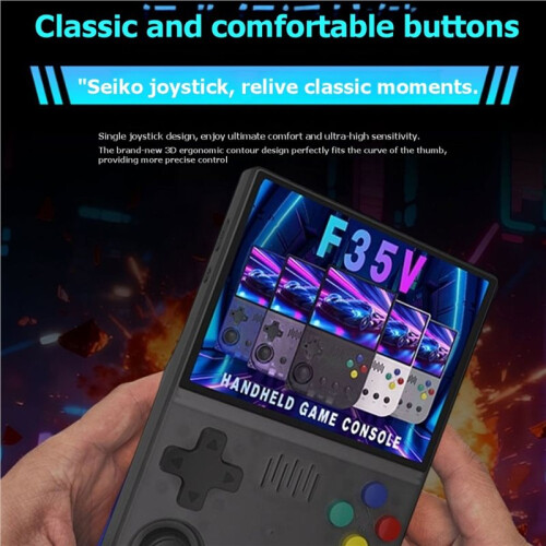 F35V 3.5Inch Retro Game Console Open Source Linux System 64G Support 30+ Emulators PSP Game Console Retro Arcade Black 1