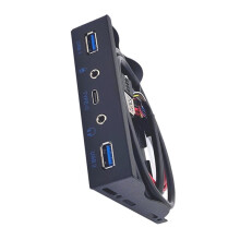 USB HUB 5 Port Front Panel 2xUSB 3.0 1xType-C HD Audio 3.5mm Earphone Jack Mic Expansion Adapter for Desktop PC