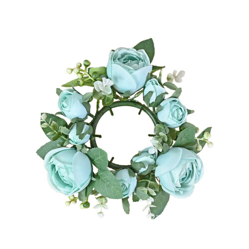 Kunstmatige rozenkaarsring met groene bladeren 2