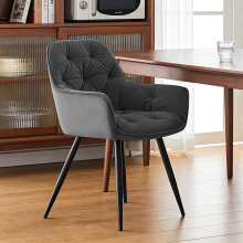 (GREY) Single Dining Chairs Velvet Padded Seat Metal Leg