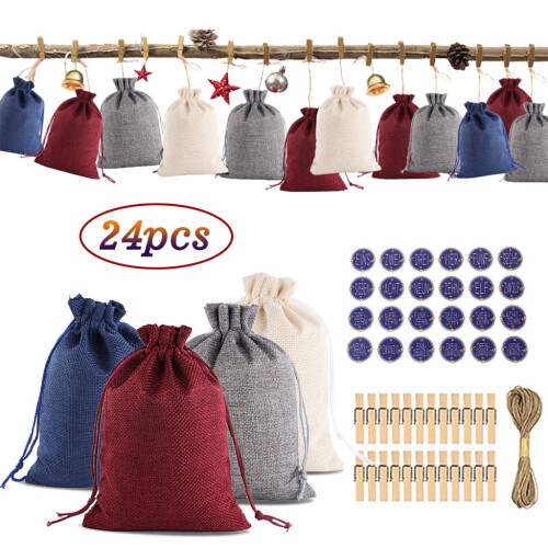 Calendário do Advento de Natal: sacolas de presente em algodão e linho (24 unidades) 1