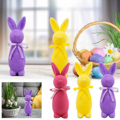 Easter flocked bunny statue with bow tie 1 piece 2