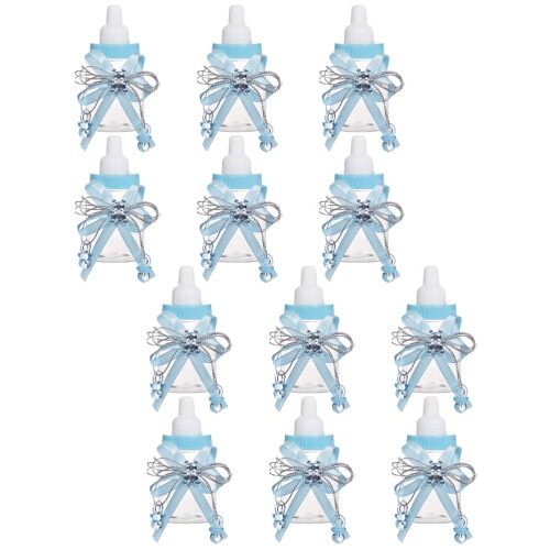 Blå mini-godisförpackningar med mjölkflaskor till babyshower 2