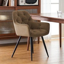 (BROWN) Single Dining Chairs Velvet Padded Seat Metal Leg