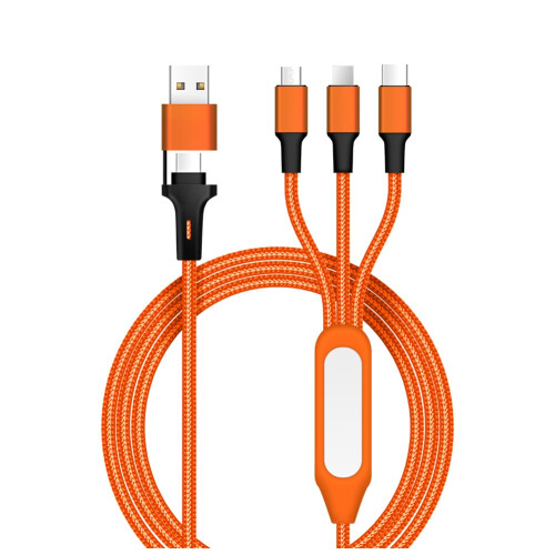 5-in-1 LED Night Light Braided Charging Cable - USB/OTG/Type-C/iOS/Android Compatible Orange