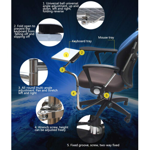 Adjustable Under Desk Keyboard Tray with Mouse Pad, Ergonomic Clamp On Mount, 360 Rotating Stable Platform 1
