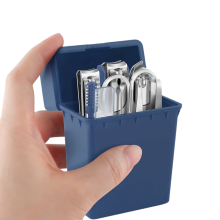 Creative Desktop Bin Manicure Kit - Professional 10-in-1 Stainless Steel Nail Care Set in Navy Blue