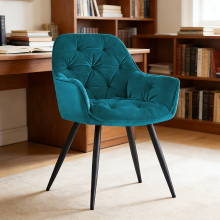 (TEAL) Single Dining Chairs Velvet Padded Seat Metal Leg