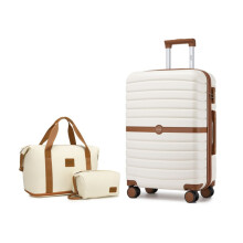 (24 inch+travel bag) Cream Brown 1 to 3-Piece PC Hard Shell Luggage and Travel Bag Set Holiday Luggage Set