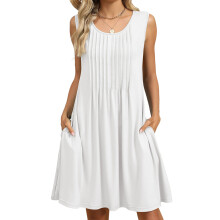 Women's Casual Sleeveless Camisole Pleated Vest Dress-White L