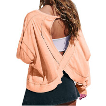 Open Back Workout Tops for Women Long Sleeve Cropped-Orange M