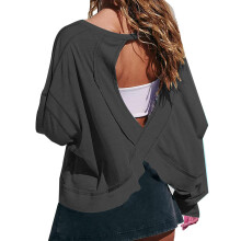 Open Back Workout Tops for Women Long Sleeve-Dark Gray S