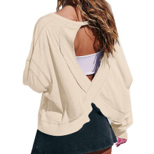 Open Back Workout Tops for Women Long Sleeve Cropped-apricot S