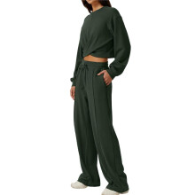 Completo da Donna Composto da 2 Pezzi: Tuta, Felpa Corta con Nodo Sul Davanti, Pantaloni Larghi Della Tuta e Set da Salotto Verde Oliva M