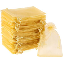 Guld Organza Gaveposer med Snøre 10x15 cm – 100 stk.