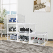 (6 Packs) Plastic Shoe Storage Cabinet with Magnetic Doors, Durable Shoe Rack Organiser for Entryway & Closet, Transparent Display Box for Sneakers