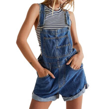 Women Denim Shorts Overalls Summer Casual Loose Fit Adjustable Rompers Jean Jumpsuit Bib Shortalls Dark M