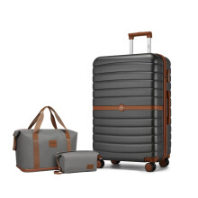 (28 inch+travel bag) Grey Brown 1 to 3-Piece PC Hard Shell Luggage and Travel Bag Set Holiday Luggage Set