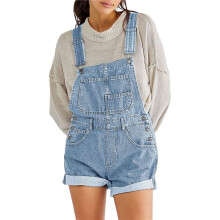 Women Denim Shorts Overalls Summer Casual Loose Fit Adjustable Rompers Jean Jumpsuit Bib Shortalls Light S