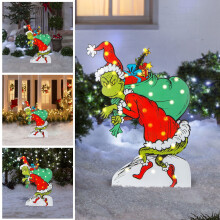 Grinch Christmas Yard Sign with Stake and Light Holder
