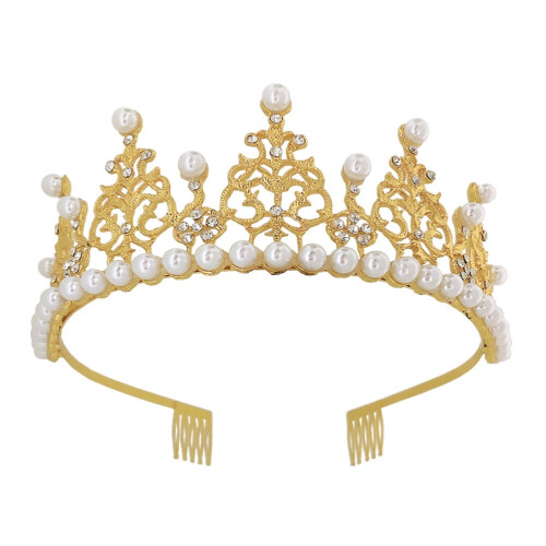 Guldlegering Rhinsten & Perle Tiara Krone