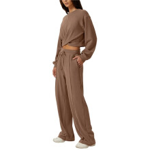 Women 2 Piece Outfits Sweatsuit Set Twist Front Cropped Sweatshirt Wide Leg Sweatpant Lounge Set  L