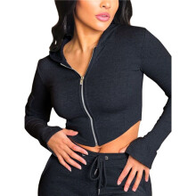 Women'S Zipper Hoodie Cropped Cardigan Jacket Hooded Sweatshirt Casual Long Sleeve Top Black L