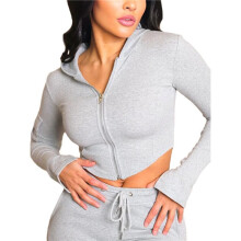 Women'S Zipper Hoodie Cropped Cardigan Jacket Hooded Sweatshirt Casual Long Sleeve Top Gray XL
