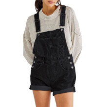 Women Denim Shorts Overalls Summer Casual Loose Fit Adjustable Rompers Jean Jumpsuit Bib Shortalls Black XXL