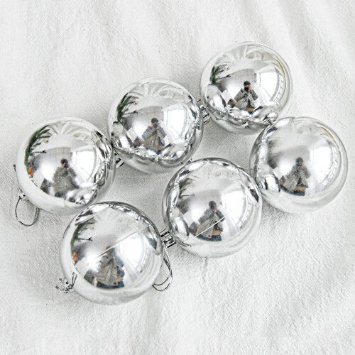 Christmas Tree Ball Pendant Silver Plastic 6pcs