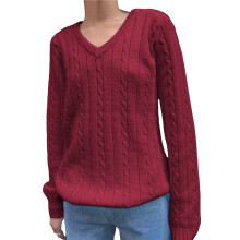 Womens Cable Knit Soft Business Casual Trendy Classic Pullover Sweaters Fall Outfits Wine Red M
