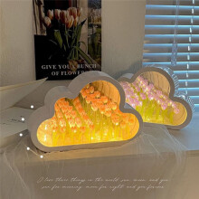 Lâmpada Tulipa Nuvem, Luz Noturna Tulipa DIY, Luz Noturna Espelho Tulipa Nuvem, Luzes de Mesa LED Tulipa, Abajur Rosa