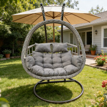 Fimous Rattan Garden 2 Person Hanging Egg Chair