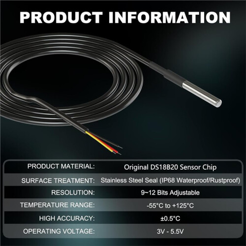 5 Pack Waterproof DS18B20 Temperature Sensor Probes with 2 Pack 4.7K Ohm Resistors for  Raspberry Pi DIY 2