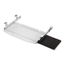Under Desk Keyboard Tray White Steel Slide Out Drawer with Smooth Glide Rails and Ergonomic Typing Position